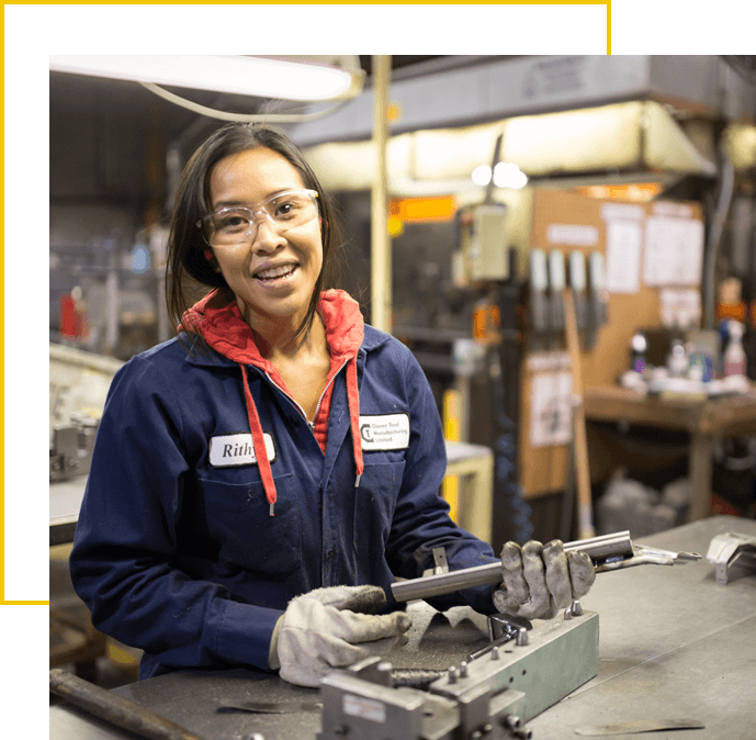 Woman worker wearing protection glasses